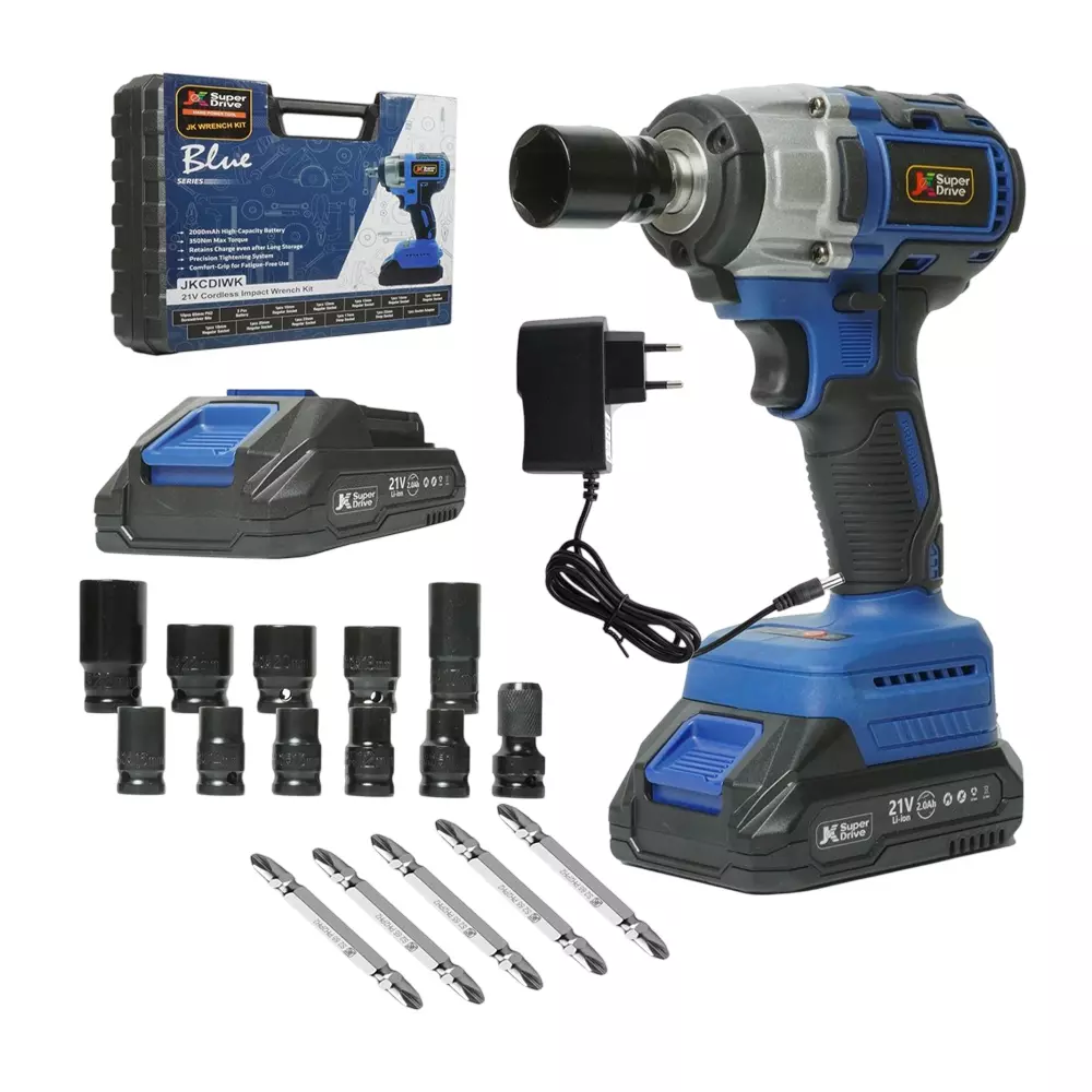 JK Super Drive Cordless Impact Wrench 1/2 Inch (12.7 mm) Size 2498 RPM No Load Speed (With Battery & Charger), 9005141