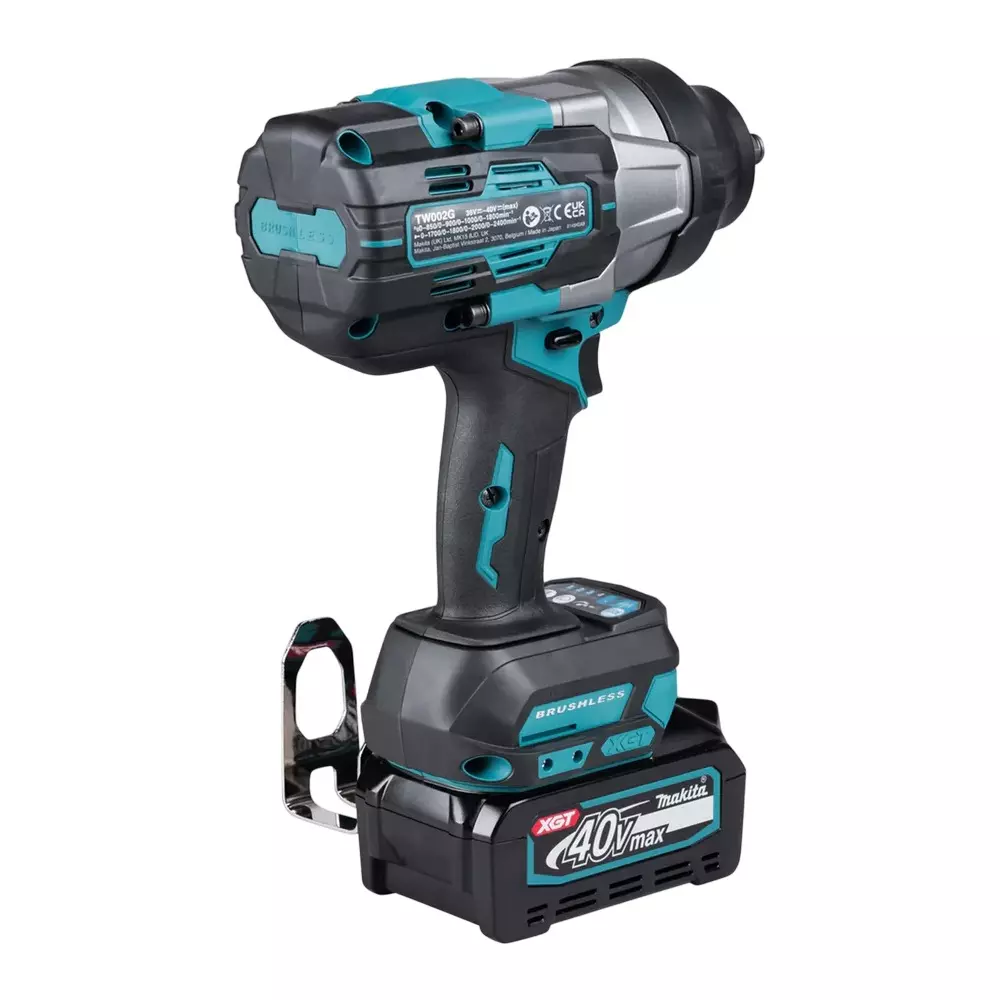 Makita Cordless Impact Wrench 40 V Max Li-ion XGT, 1/2 inch (12.7 mm) Square Drive and 1360 Nm Fastening Torque, TW003GM201 (With Battery & Charger)