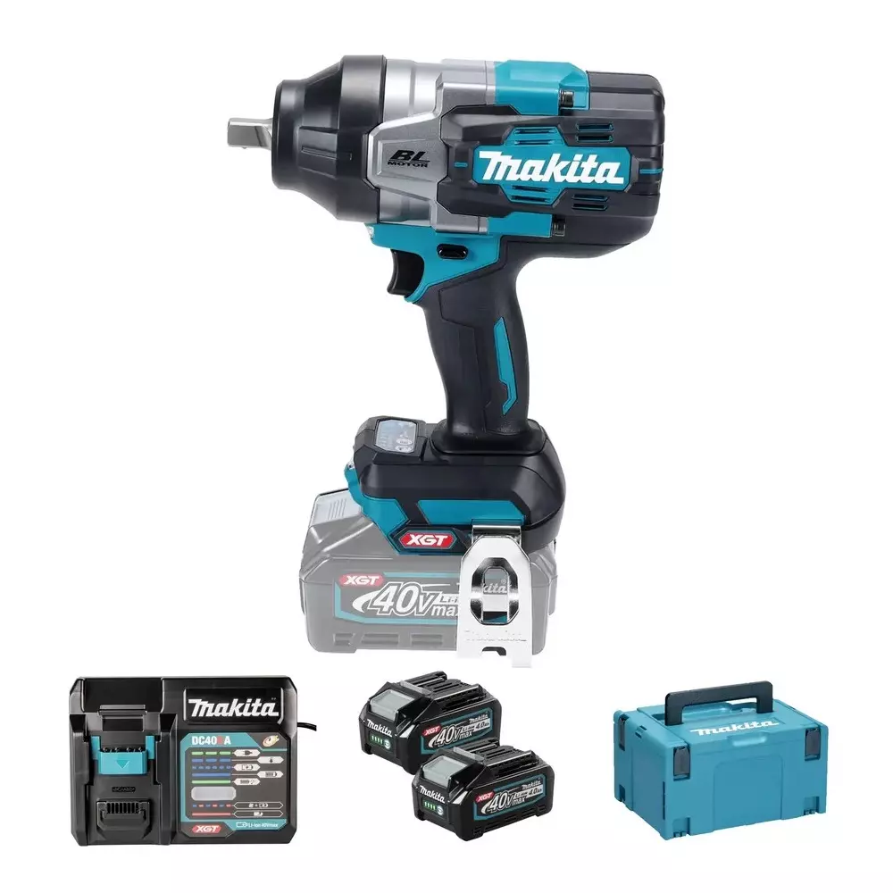 Makita Cordless Impact Wrench 40 V Max Li-ion XGT, 1/2 inch (12.7 mm) Square Drive and 1360 Nm Fastening Torque, TW003GM201 (With Battery & Charger)