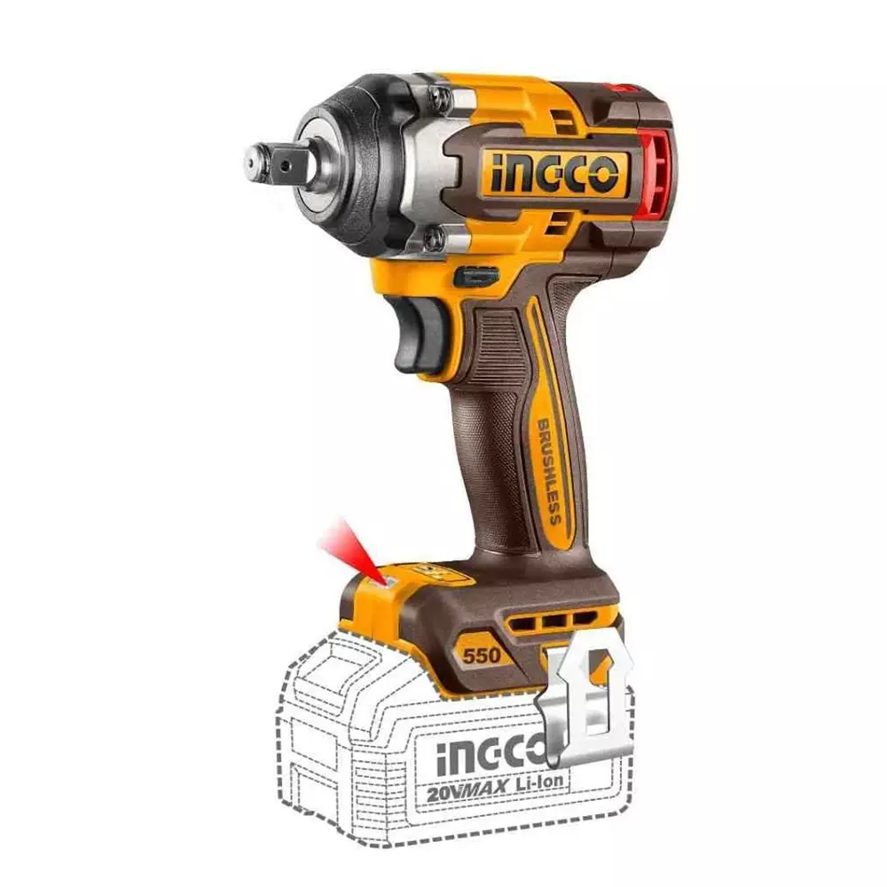 Ingco Cordless Impact Wrench 4.0 Ah Battery Capacity 550 Nm Torqure Brushless Motor, CIWLI2055 (with Battery)