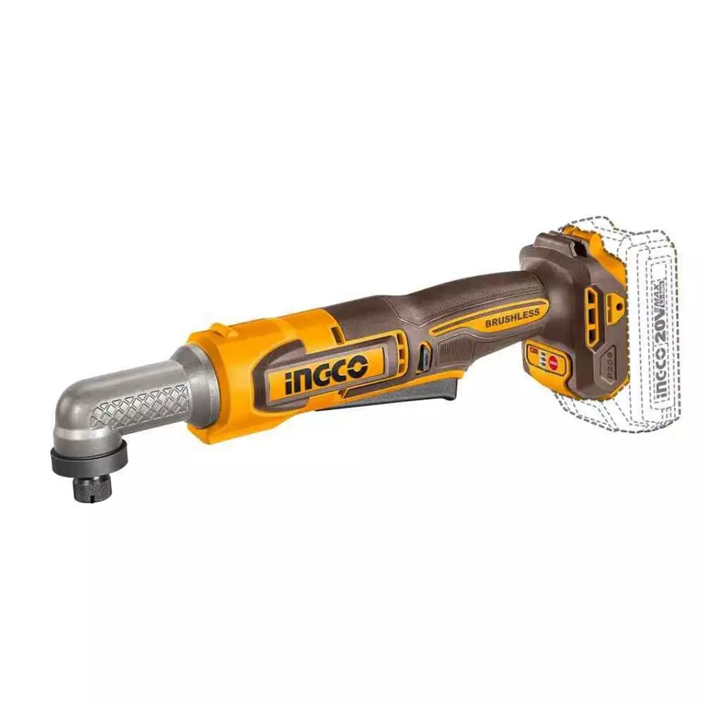 Ingco Cordless Angle Impact Driver 6.3 mm (1/4 inch) Square Drive (Inch) 2.0 Ah Battery Capacity Brushless Motor, CAIRLI208 (with Battery)