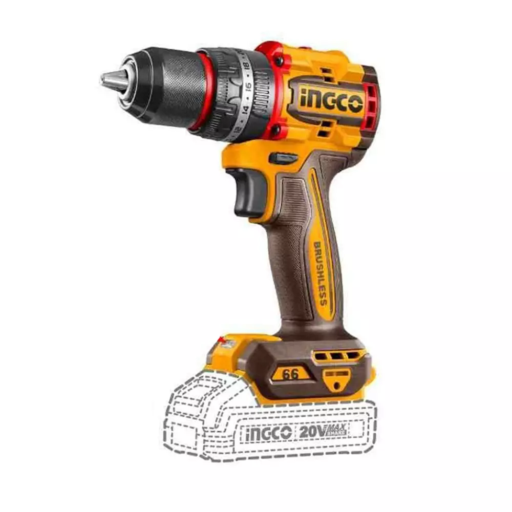 Ingco Compact Brushless Cordless Impact Drill with Cordless Impact Wrench Combo Kit 66 Nm Maximum Torque 30000 BPM Impact Rate Metal Chuck 20 V, CKLI20286