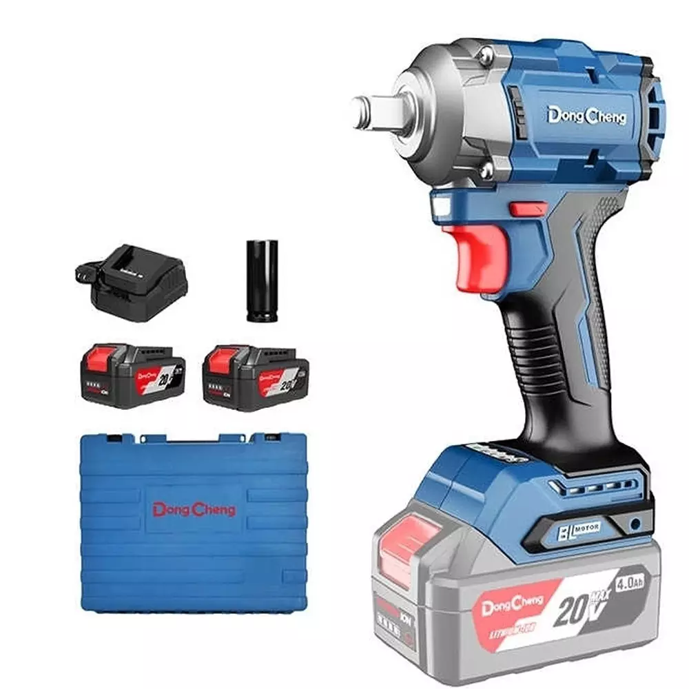 Dongcheng 20 V Cordless Impact Wrench 1/2 inch (12.7 mm) Square Drive and 358 Nm Maximum Torque, DCPB358 TYPE EM (With 2 Battery & 1 Charger)