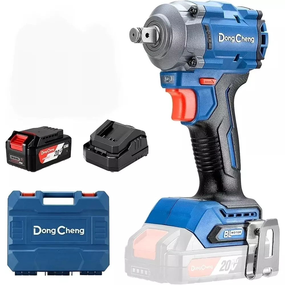 dongcheng-20-v-cordless-impact-wrench-12-inch-127-mm-square-drive-and-358-nm-maximum-torque-dcpb358-type-em-with-2-battery-1-charger