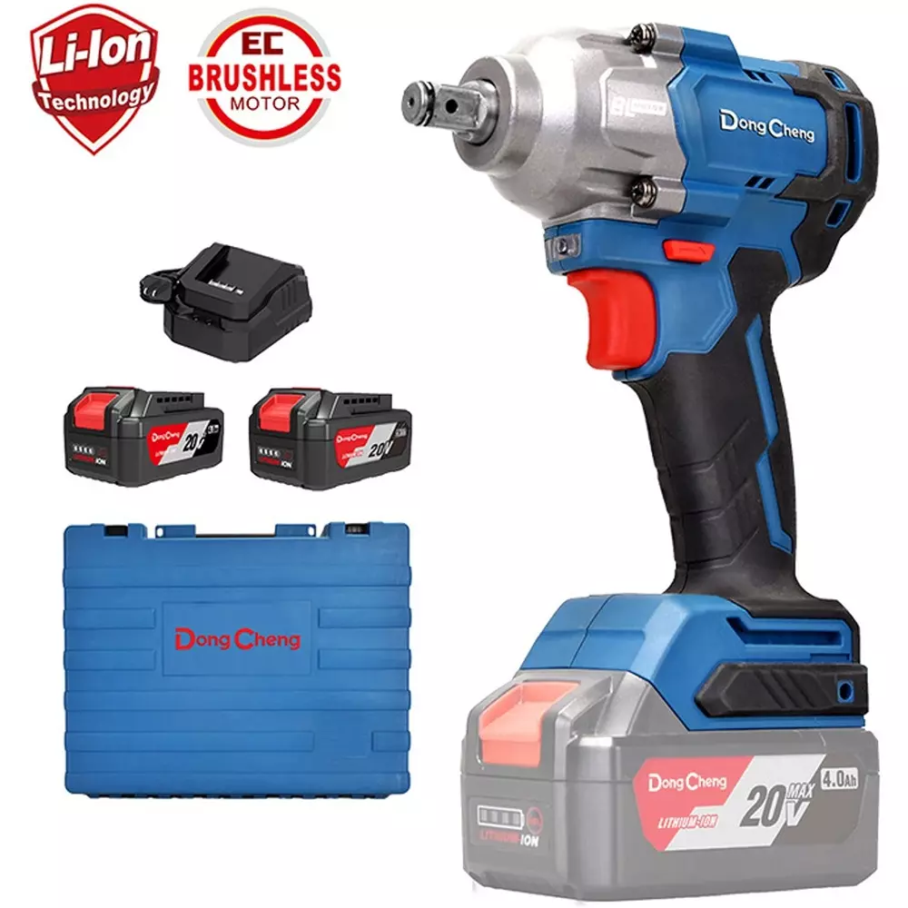 dongcheng-20-v-cordless-impact-wrench-12-inch-127-mm-square-drive-and-488-nm-maximum-torque-dcpb488-type-em-with-2-battery-1-charger