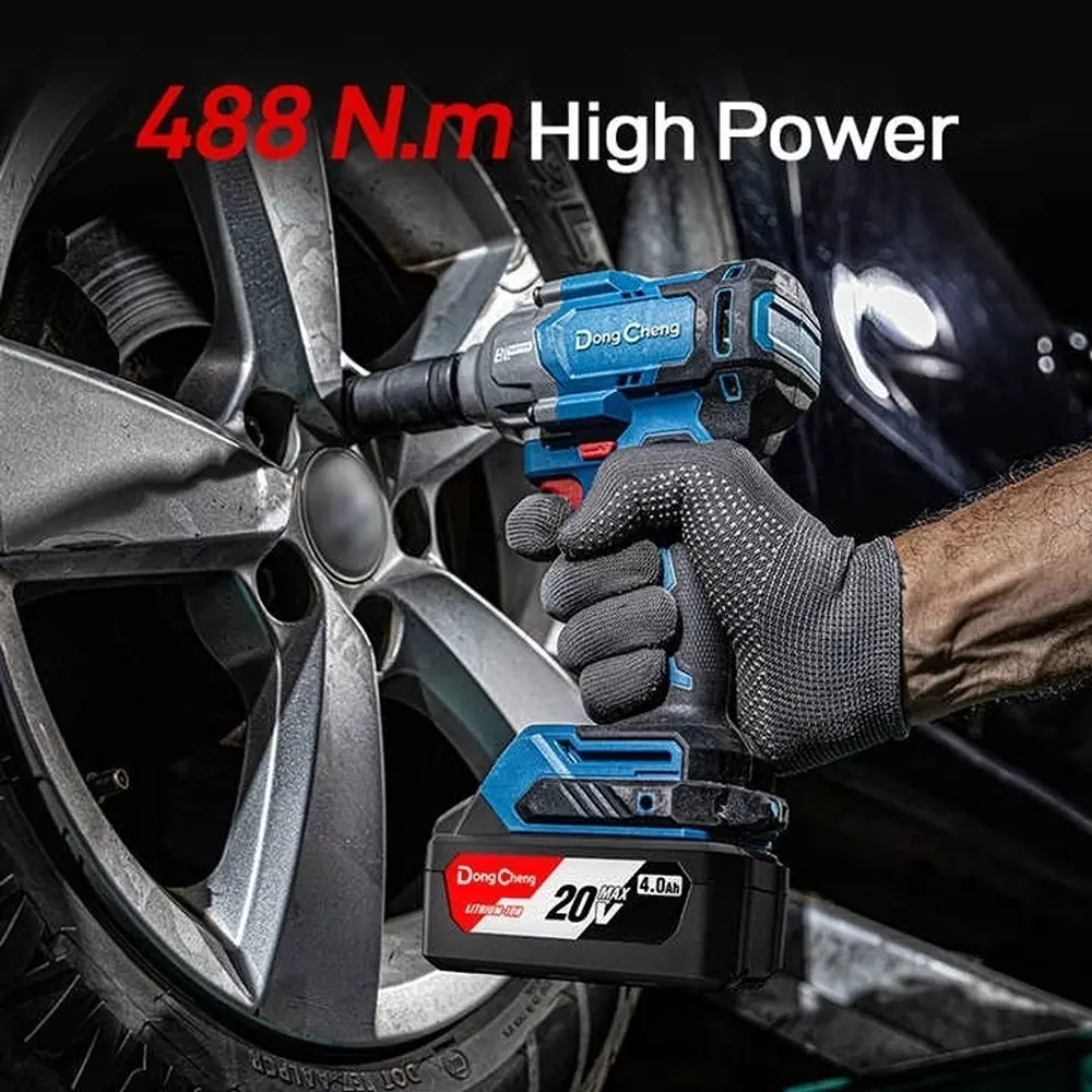 dongcheng-20-v-cordless-impact-wrench-12-inch-127-mm-square-drive-and-488-nm-maximum-torque-dcpb488-type-em-with-2-battery-1-charger