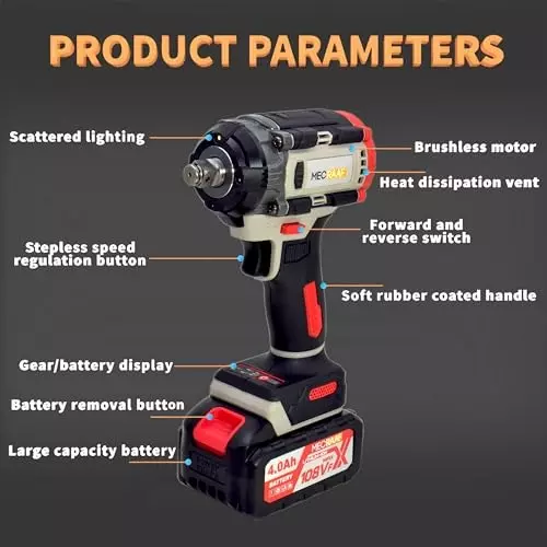 MECRAAF Cordless Impact Wrench with Charger & Battery Kit 21 V 3000 RPM Speed 400 N·m Torque Grey & Black, IW 400NM DE