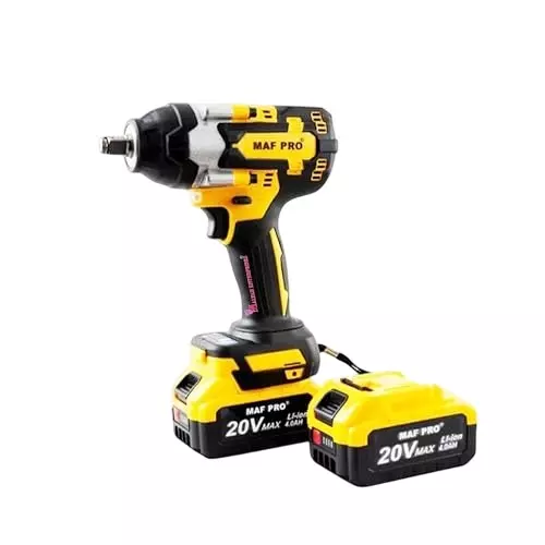 Malfah Enterprises Cordless Impact Wrench 550 NM Brushless Motor 4 Ah Lithium Battery Yellow & Black, CIWLI5001