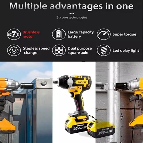 Malfah Enterprises Cordless Impact Wrench 550 NM Brushless Motor 4 Ah Lithium Battery Yellow & Black, CIWLI5001