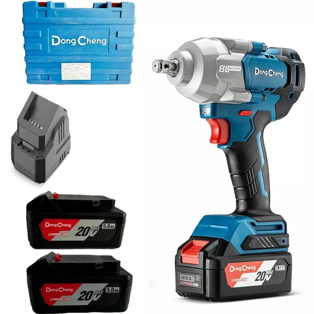 Dongcheng 20 V Cordless Impact Wrench 1/2 inch (12.7 mm) Square Drive and 698 Nm Fastening Torque, DCPB698 TYPE FK (With Battery & Charger)