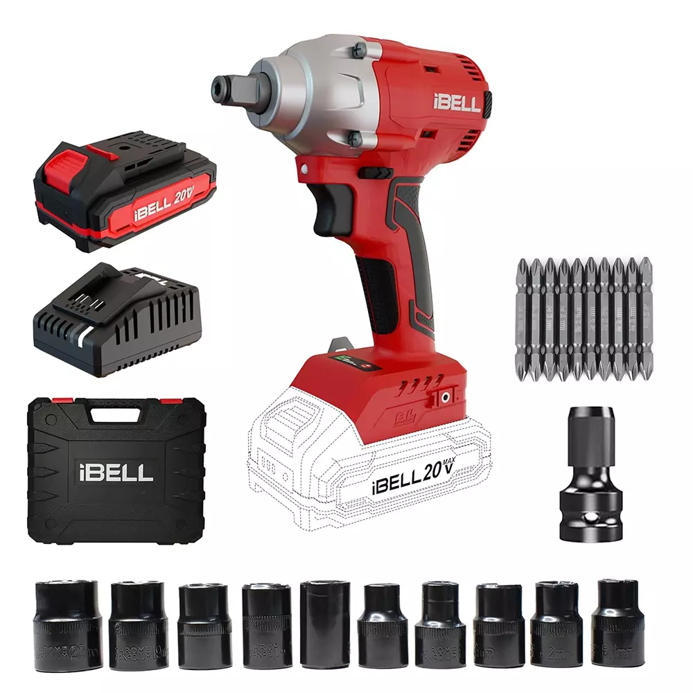 IBELL One Power 20 W and 3000 RPM Brushless Cordless Impact Wrench (With 2 Ah Battery and Charger), BW20-32