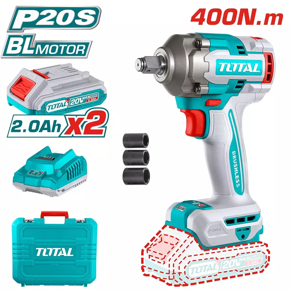 total-cordless-impact-wrench-20-v-brushless-12-inch-127-mm-drive-550-nm-nut-busting-torque-3-speed-tiwli2040-with-battery-charger