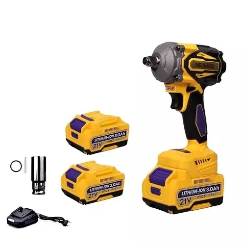 MECRAAF Cordless Impact Wrench With Charger & Battery Kit 21 V 2300 RPM Speed 550 N·m Torque Yellow & Black, IW 550NM HS