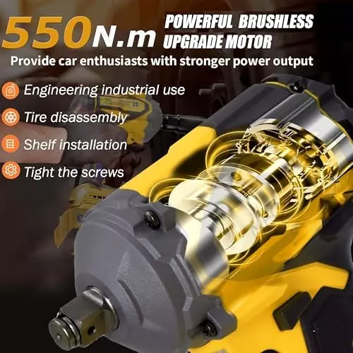 MECRAAF Cordless Impact Wrench With Charger & Battery Kit 21 V 2300 RPM Speed 550 N·m Torque Yellow & Black, IW 550NM HS