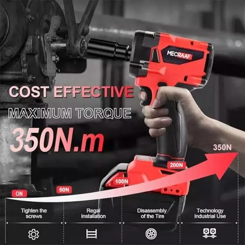 MECRAAF Cordless Impact Wrench with Charger & Battery Kit 21 V 3000 RPM Speed 350 N·m Torque Red & Black, IW KIT BG