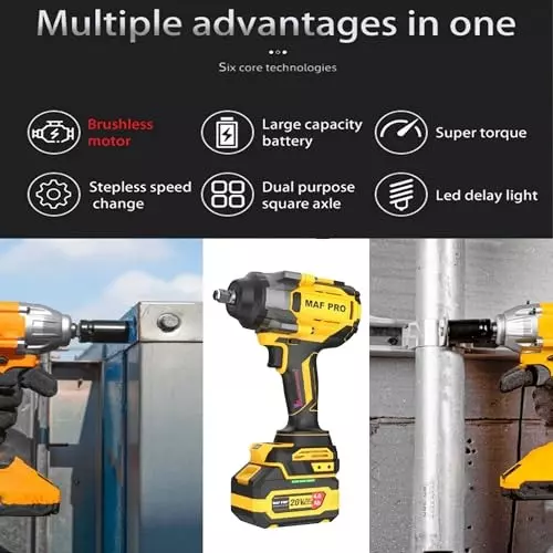 Malfah Enterprises Cordless Impact Wrench 1000 NM Brushless Motor 4 Ah Lithium Battery Yellow & Black, CIWLI10001