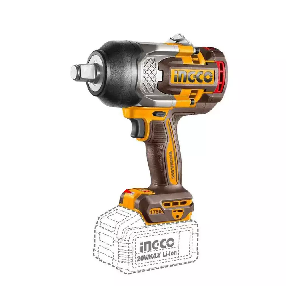 Ingco Cordless Impact Wrench 8.0 Ah Battery Capacity 1750 Nm Torqure Brushless Motor, CIWLI20175 (with Battery)
