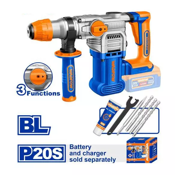 wadfow-cordless-rotary-hammer-0-4400-bpm-impact-rate-0-930-rpm-no-load-speed-45-j-impact-energy-brushless-motor-type-wlm1528