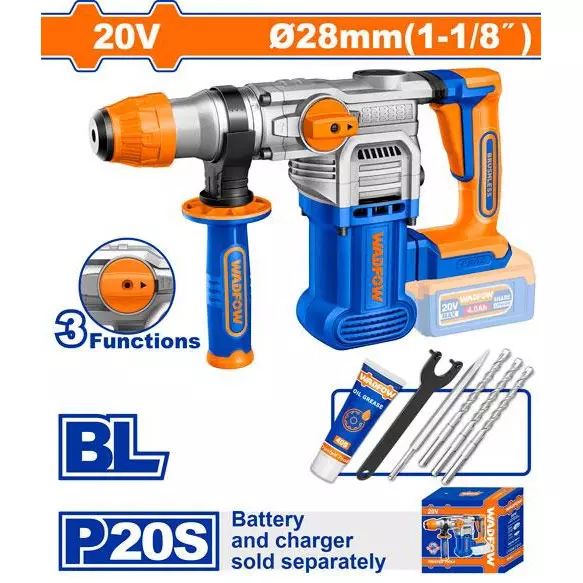 wadfow-cordless-rotary-hammer-0-4400-bpm-impact-rate-0-930-rpm-no-load-speed-45-j-impact-energy-brushless-motor-type-wlm1528