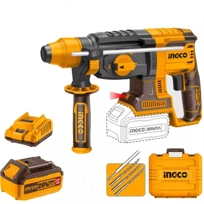 Ingco Cordless Rotary Hammer with 26 mm SDS Plus Chuck and 0-5000 BPM Impact Rate, CRHLI202682 (With Battery, Charger & Accessories)
