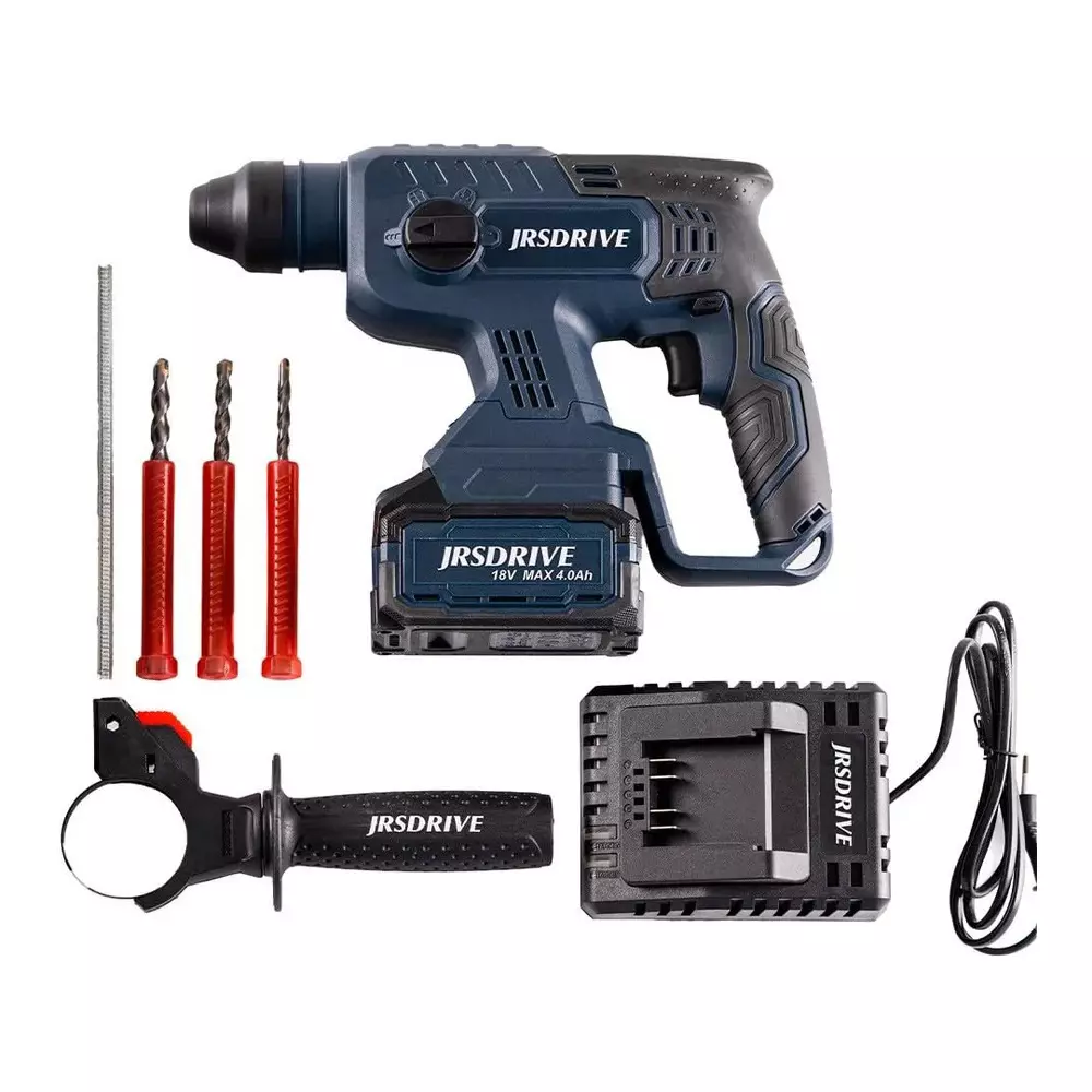 JRS Drive 500 W Cordless Rotary Hammer 22 mm Chuck Size and 1400 RPM No Load Speed, ECHD-22 (With Battery, Charger & 3 Drill Bits)