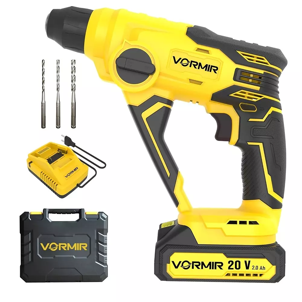 VORMIR Cordless Rotary Hammer Drill 900 RPM Variable Speed 1.2J Impact Energy with 2.0 Ah Battery & Fast Charger, VR CH21-10