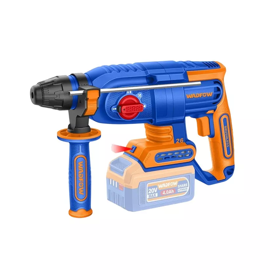 WADFOW Cordless Rotary Hammer 0-5000 BPM Impact Rate 0-1100 RPM No Load Speed 2.5 J Impact Energy Brushless Motor Type, WLM1B262