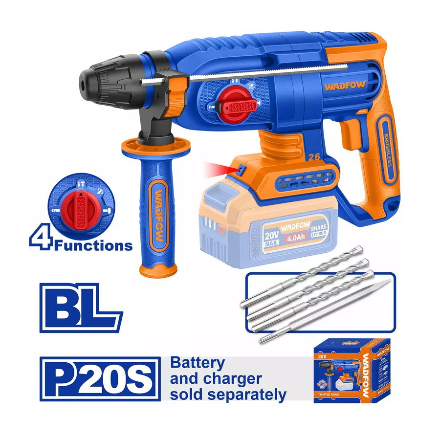 wadfow-cordless-rotary-hammer-0-5000-bpm-impact-rate-0-1100-rpm-no-load-speed-25-j-impact-energy-brushless-motor-type-wlm1b262