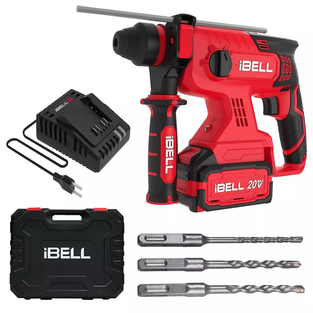 IBELL Cordless Rotary Hammer Drill Set Brushless 1400 RPM Maximum Rotational Speed with 4.0 Ah Battery & Charger, BH22-47