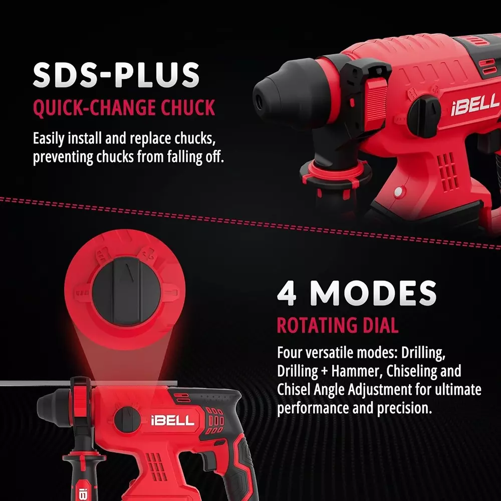 ibell-cordless-rotary-hammer-drill-set-1400-rpm-maximum-rotational-speed-with-40-ah-battery-charger-bh22-47