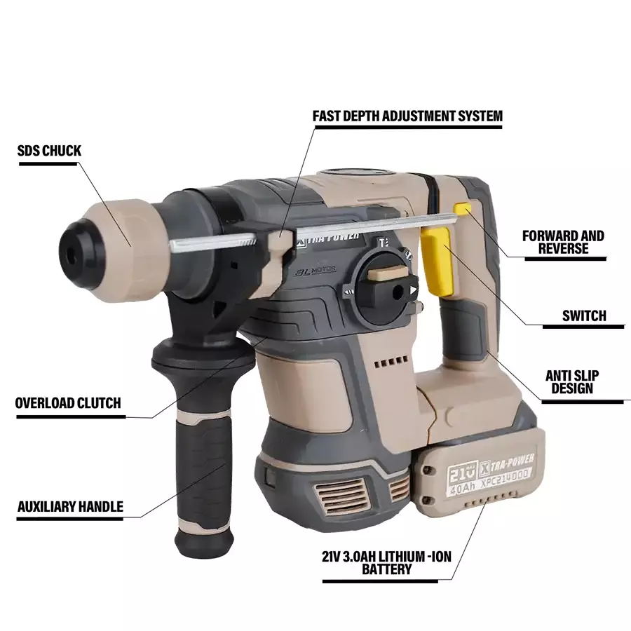 xtra-power-brushless-cordless-rotary-hammer-32-mm-drilling-diameter-0-5200-bpm-impact-power-with-21-v-40-ah-battery-charger-xpc-rh-03