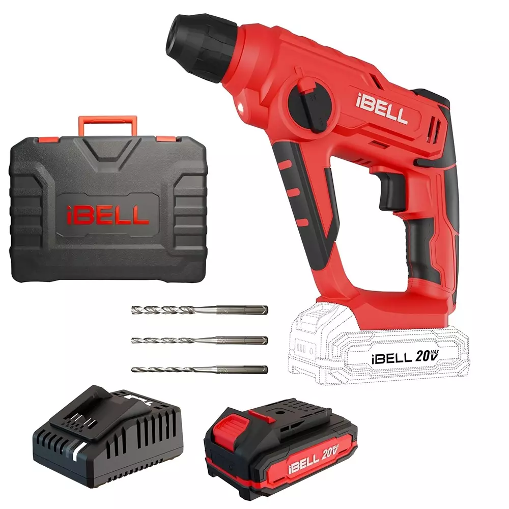 IBELL One Power Series Cordless Rotary Hammer Drill Set 900 RPM Max. Rotational Speed with 2.0 Ah Battery & Charger, CH20-10