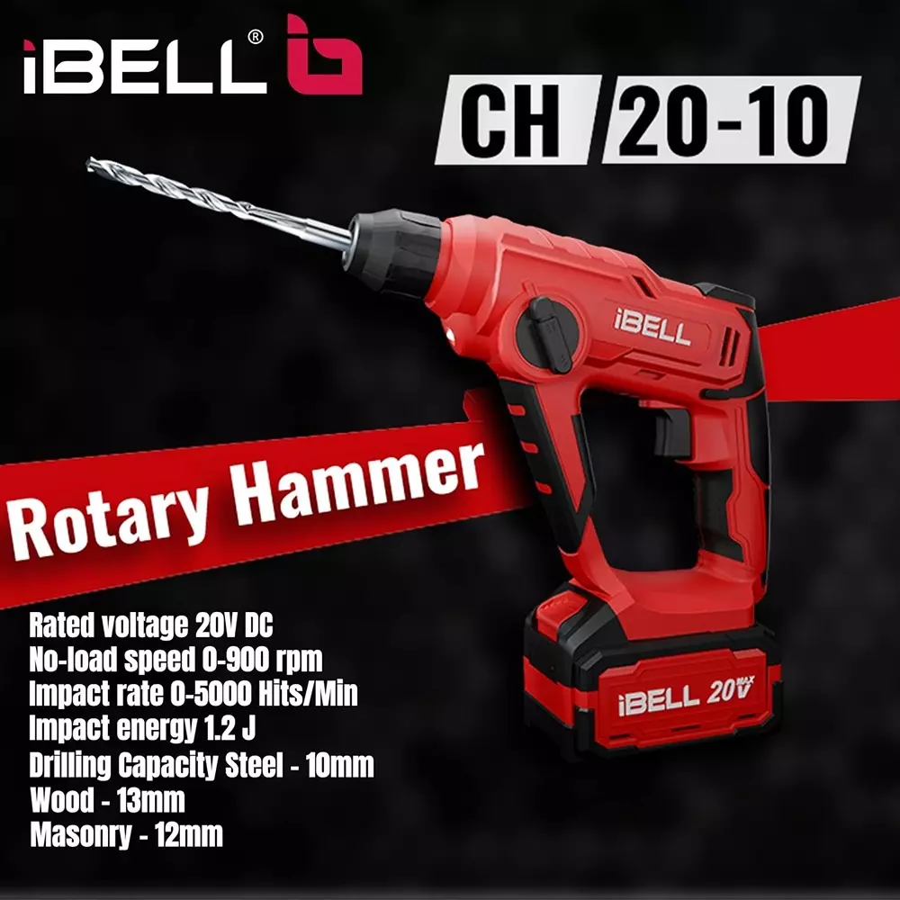 ibell-one-power-series-cordless-rotary-hammer-drill-set-900-rpm-max-rotational-speed-with-20-ah-battery-charger-ch20-10