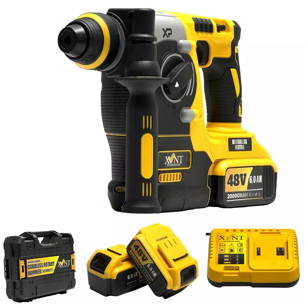 XLNT 48 V Cordless Rotary Hammer 0-1060 RPM, 0-4980 RPM No Load Speed and 26 mm Drill Diameter, XTCRH217 (With Battery & Charger)