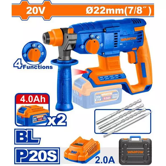 wadfow-cordless-rotary-hammer-0-5400-bpm-impact-rate-0-1100-rpm-no-load-speed-20-j-impact-energy-brushless-motor-type-wlm15225