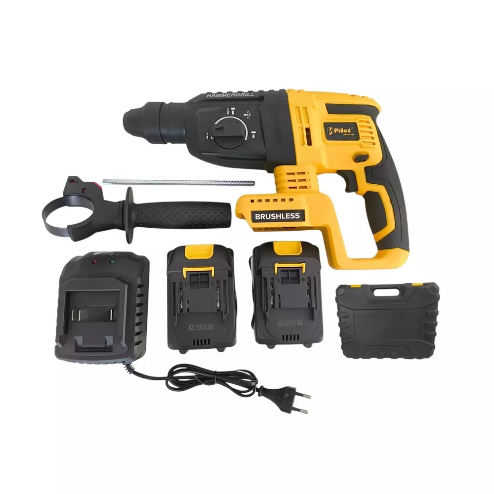 Pilot 21 V Cordless Rotary Hammer Drill with Brushless Motor, 0-2800 RPM No Load Speed and 26 mm Drilling Capacity, PL-CRH-26 (With Battery & Charger)