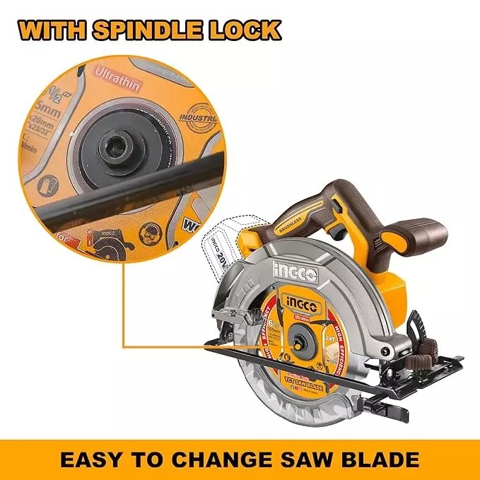 Ingco Cordless Circular Saw 165 mm Blade Diameter and 42 mm Maximum Cutting Capacity, CSLI1652
