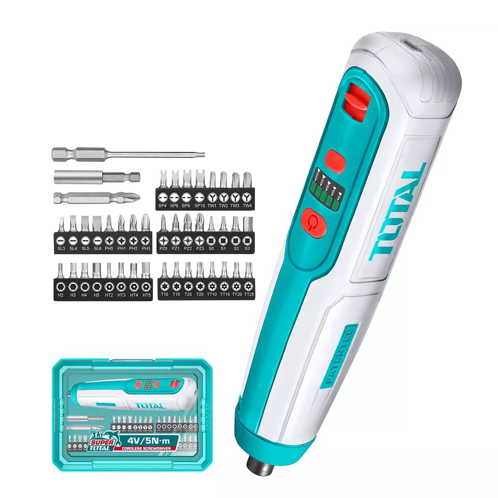 Total Lithium-Ion Cordless Screwdriver with Kit 6.35 mm (1/4 inch) Shank 5 Nm Maximum Torque, TSDLI04062 (1 Kit)