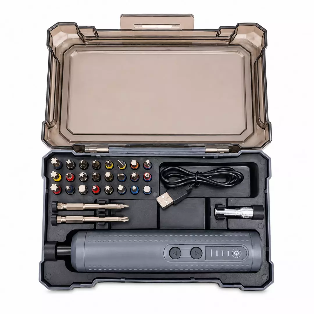 Jawsons 4.2 V Cordless Electric Screwdriver Kit with 30 Piece Precision Bit Set and 250 RPM (With In-Built Battery and USB Charging Cable)
