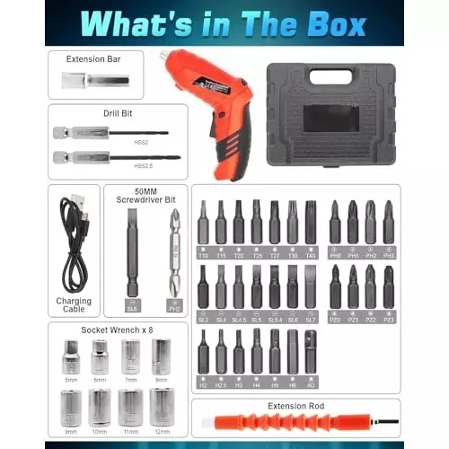 MECRAAF Cordless Electric Screwdriver with Kit 4.2 V LED Light In Build 1800 mAh Battery, 42PC SET