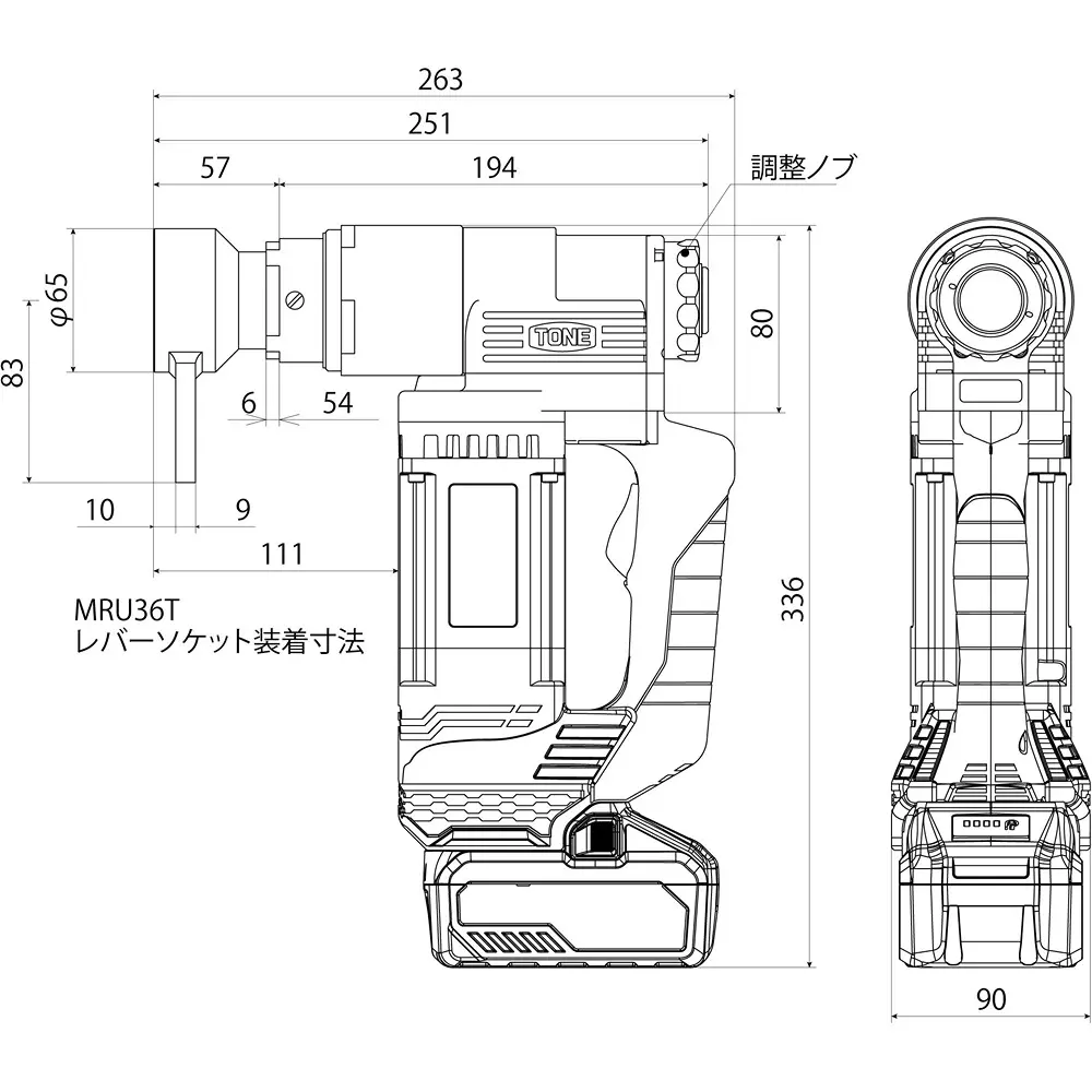 TONE Primary Tightening Wrench Cordless 29 (min⁻¹ [rpm]) 12 Angles Pistol Type, CKR500