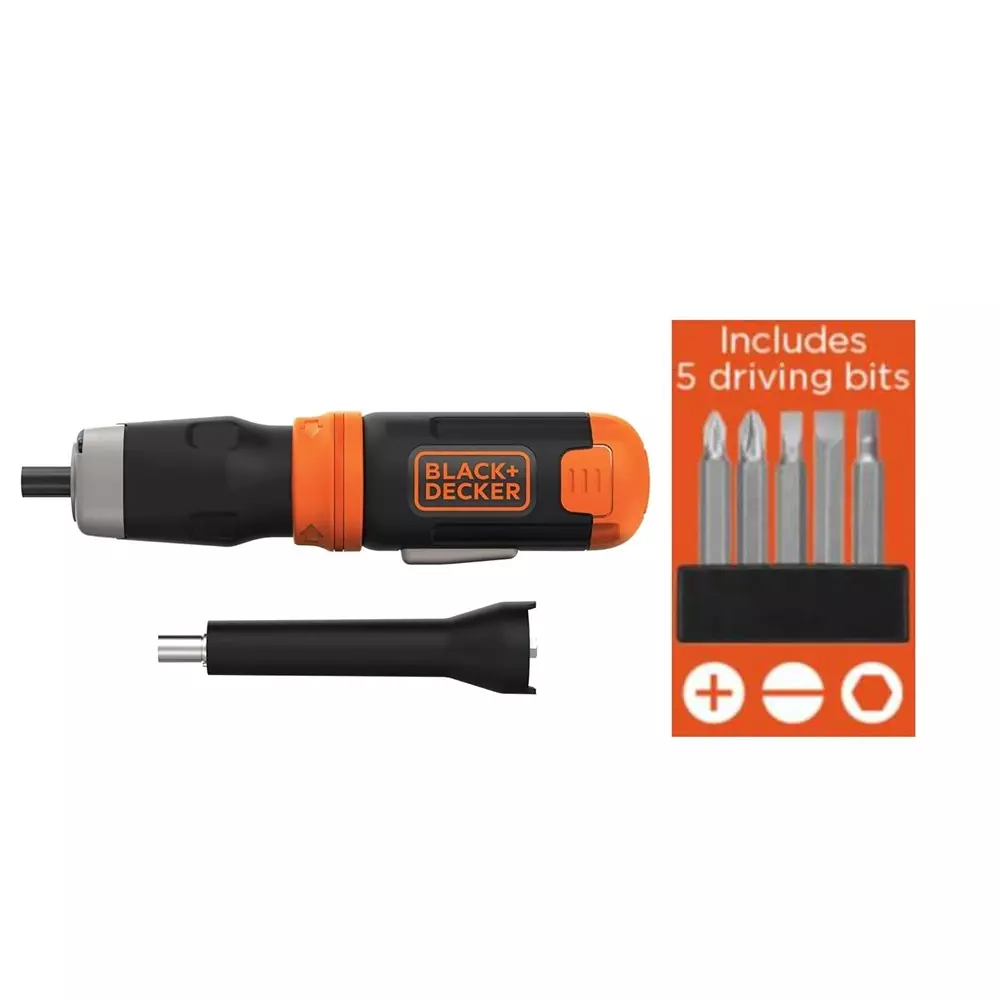 Black+Decker Cordless Screwdriver, 220 RPM and Hex Chuck, BCF601AA (With 4 Alkaline Batteries, 5 Bits and 1 Extender)