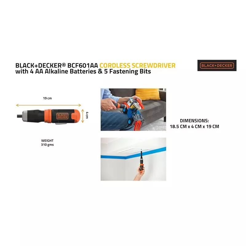 blackdecker-cordless-screwdriver-220-rpm-and-hex-chuck-bcf601aa-with-4-alkaline-batteries-5-bits-and-1-extender