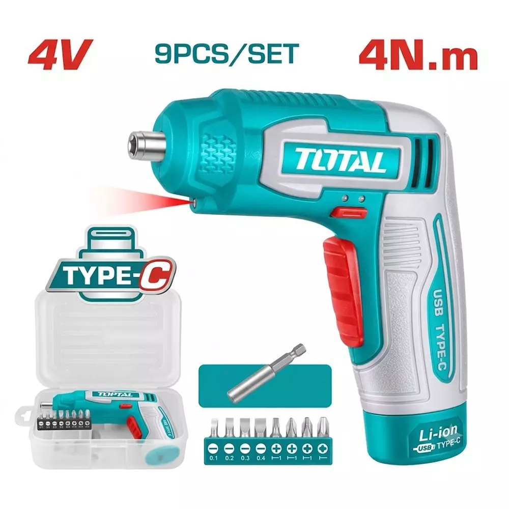 total-cordless-screwdriver-kit-4-nm-torque-cr-v-bit-material-25-mm-bit-length-for-industrial-use-tsdli0458