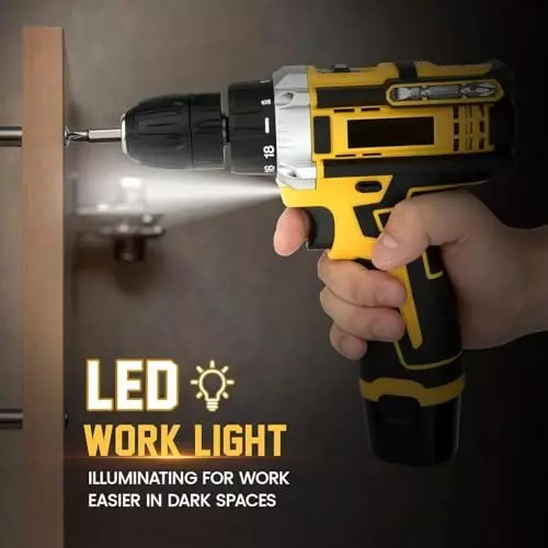 MECRAAF Cordless Screwdriver with Charger & Battery Kit 12 V 1350 RPM 10 mm (Keyless) Chuck Yellow & Black, 12V-YS BG