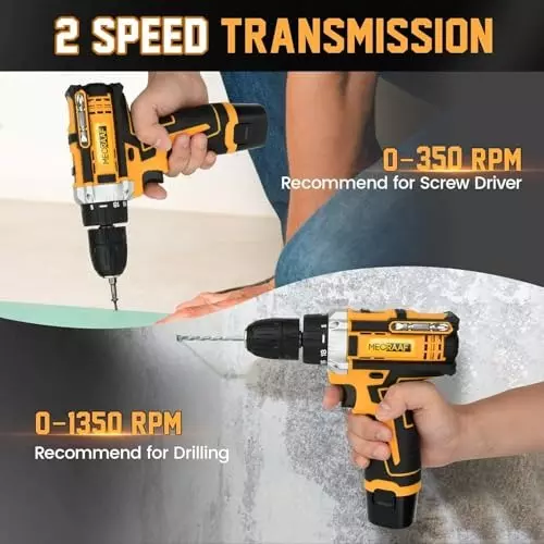 MECRAAF Cordless Screwdriver with Charger & Battery Kit 12 V 1350 RPM 10 mm (Keyless) Chuck Yellow & Black, 12V-YS BG