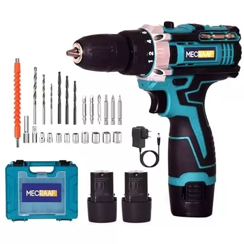 MECRAAF Cordless Drill Machine Cum Screwdriver with Charger & Battery Kit 21 V 1350 RPM Speed 10 mm (Keyless) Chuck Green & Black, 12V-SB KIT BG
