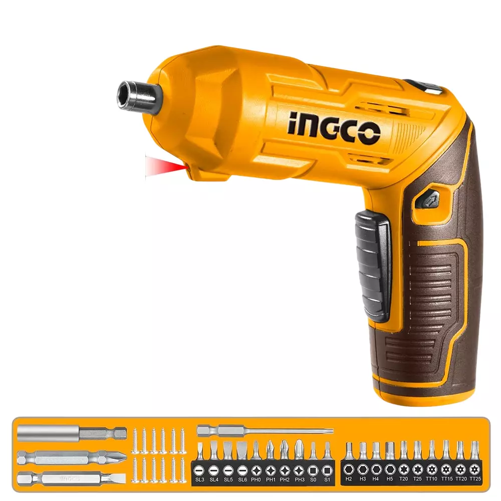 INGCO 1/4 inch (6.35 mm) Cordless Screwdriver with 24 Pcs Accessories, 4 V In-Built Battery and 4 Nm Maximum Torque, CSDLI04425 (Without Charging Cable)
