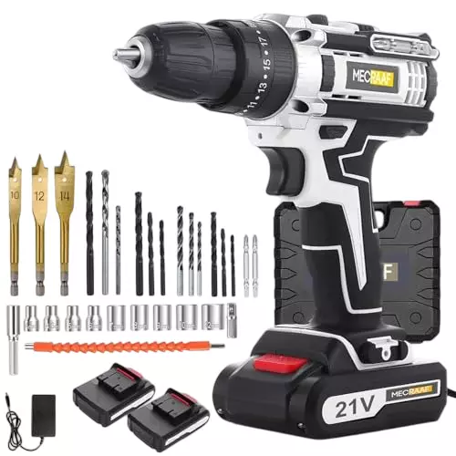 MECRAAF Cordless Drill Machine Cum Screwdriver with Charger & Battery Kit 21 V 1350 RPM Speed 10 mm (Keyless) Chuck Black, 21V-GREY KIT