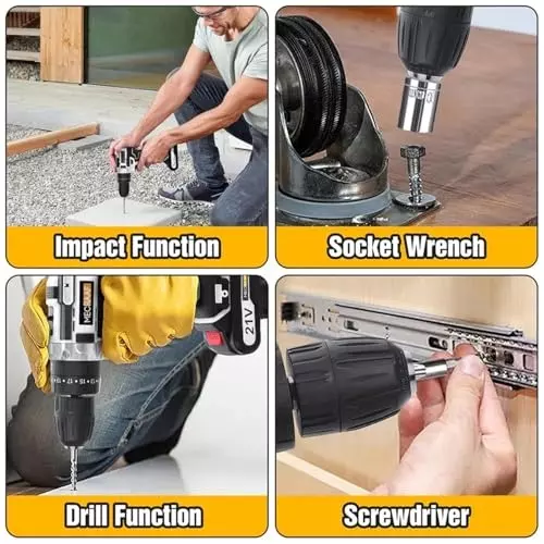 MECRAAF Cordless Drill Machine Cum Screwdriver with Charger & Battery Kit 21 V 1350 RPM Speed 10 mm (Keyless) Chuck Black, 21V-GREY KIT